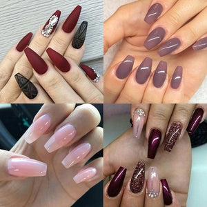 600pcs/Bag Ballerina Nail Art Tips Transparent / Natural False Coffin Nails Art Tips Flat Shape Full Cover Manicure Fake Nail Tips